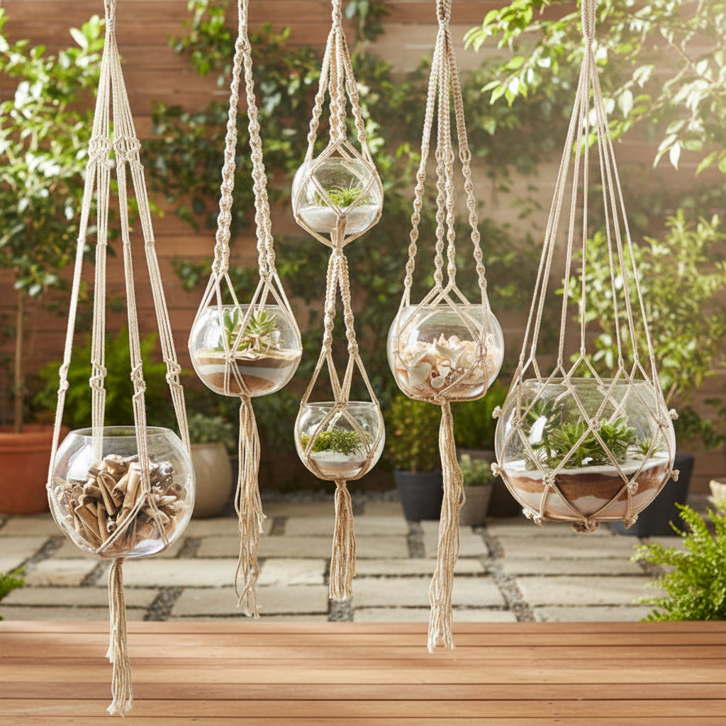 Macrame hanger glass bowl